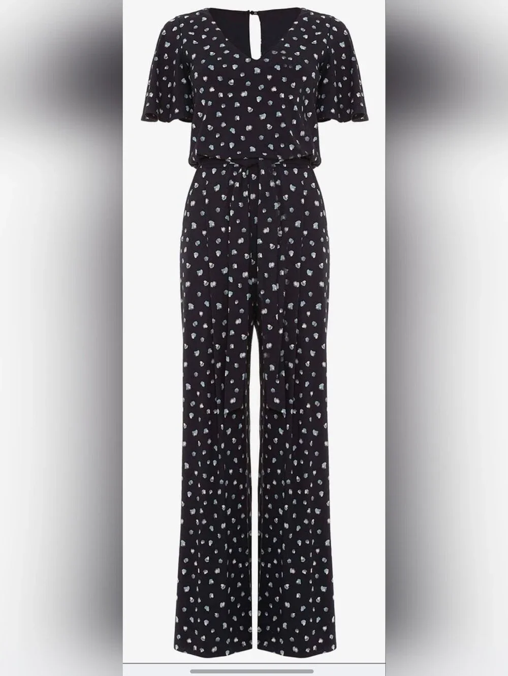 Phase Eight UK Laila Spot Print Navy Wide Leg Jumpsuit Size 10 - Picture 4 of 15